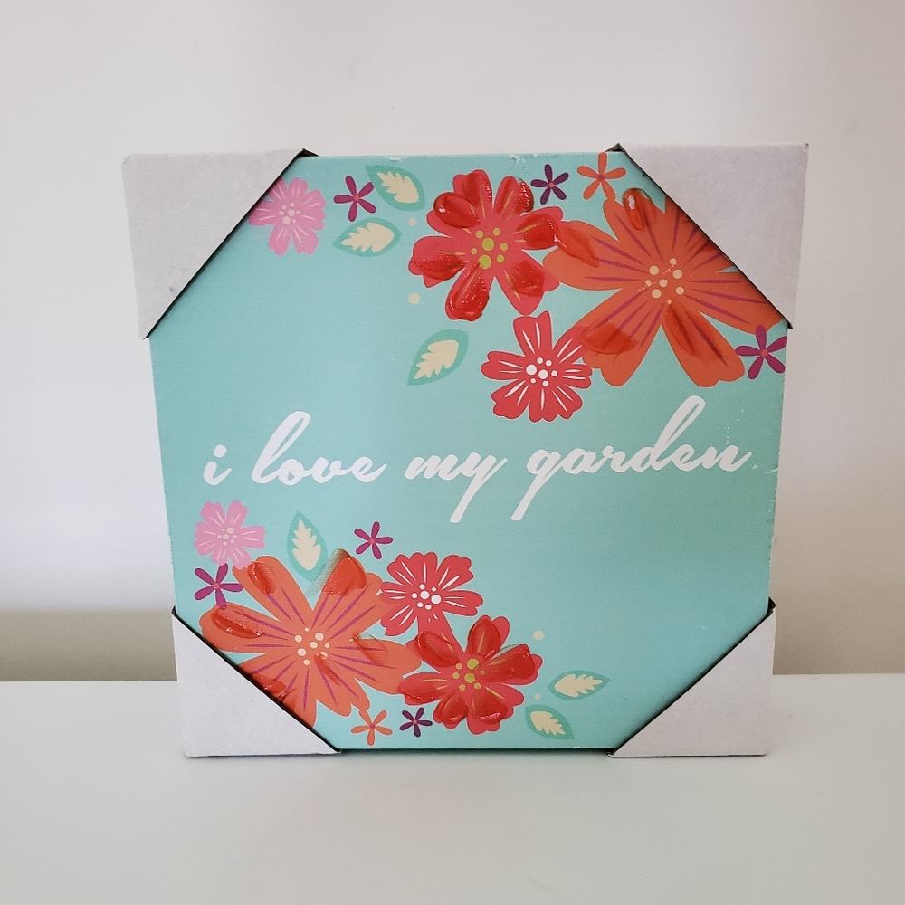 I love my garden floral blue wall art Square canva